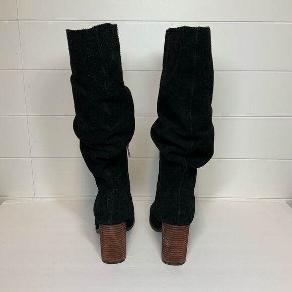 Splendid Gladis Black Suede Leather Ruched Knee High Heeled Boots Size 8.5 - Picture 7 of 16